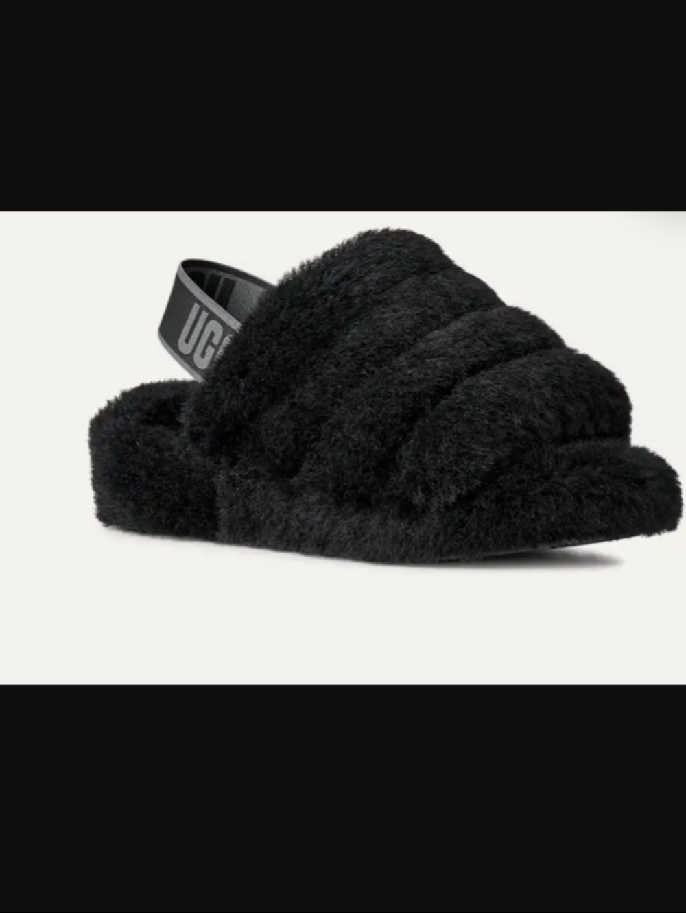 UGG Black Fluffy Crossover Slide with Branded Sling
